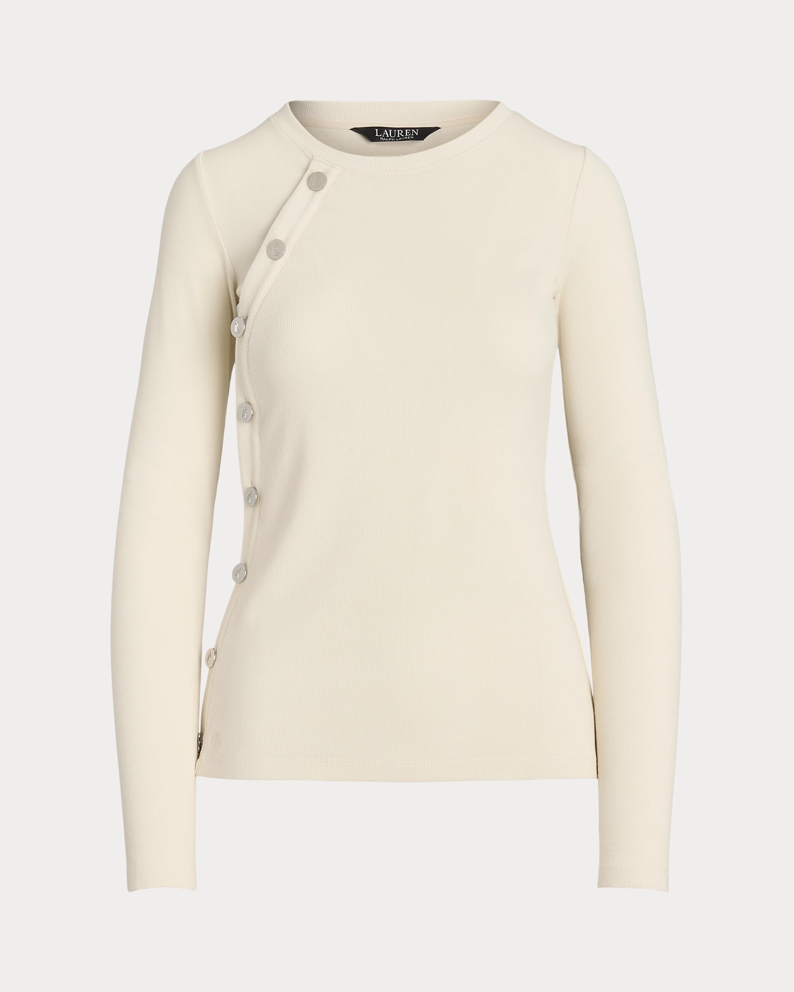 LAUREN RALPH LAUREN BUTTON-TRIM RIB-KNIT COTTON-BLEND ΜΠΛΟΥΖΑ