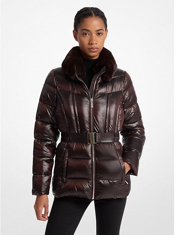 MICHAEL KORS PACKABLE QUILTED NYLON & FAUX FUR TRIM PUFFER ΜΠΟΥΦΑΝ